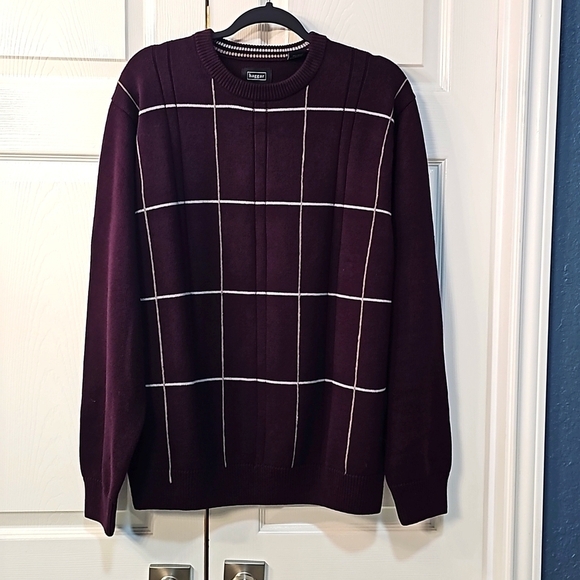 Haggar crew neck Sweater in purple w white Stripes. Excellent shape Large - Picture 2 of 8